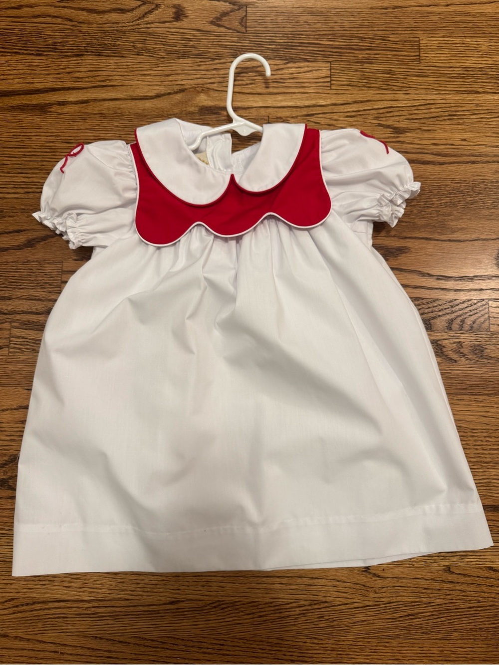 White and Red Girls' Costume Dress with Scalloped Collar